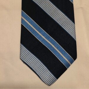 Ben Silver Charleston London Striped Silk Handmade Tie Navy White Blue Vintage